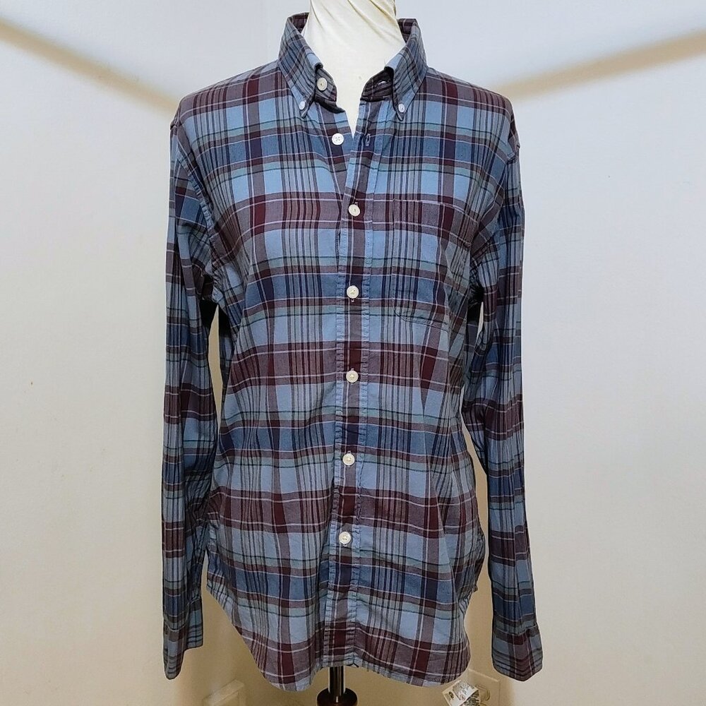 Abercrombie & Fitch Men's Blue Plaid Button Down Shirt L